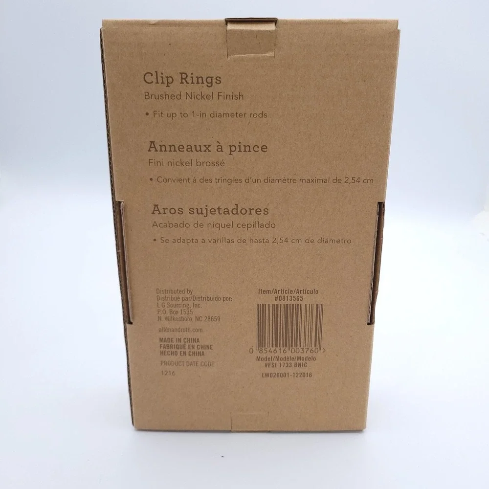 Allen + Roth Clip Curtain Rings New in Box Brushed Nickel Finish 1